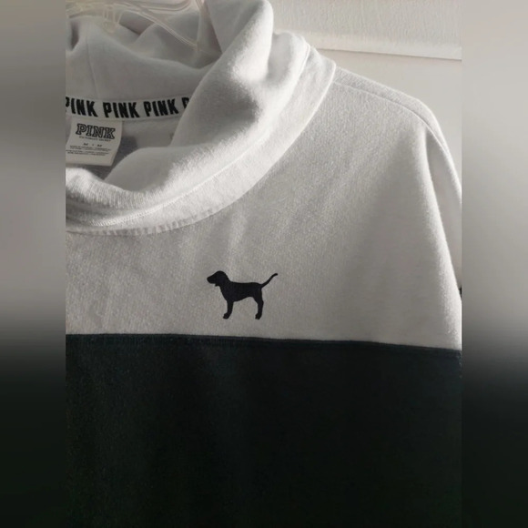 Victoria's secret pink cowl neck arm spellout Forest green/white sweater M - Picture 9 of 14